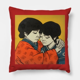 Two Asian Boys Hugging Pillow