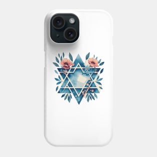 Israeli flag watercolor with flowers Phone Case