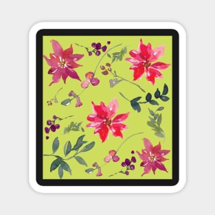 Purple, Red and Green Watercolour Flower Leaves Magnet
