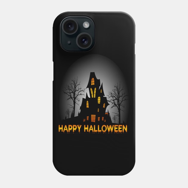 Scary Halloween Castle At Night Scenery Silhouette Halloween Night Background With Castle And Fearful Trees Spooky Haunted Castle Scene Phone Case by Modern Art