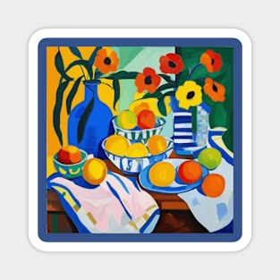 Modern Still Life Painting with Fruit and Flowers After Matisse Magnet