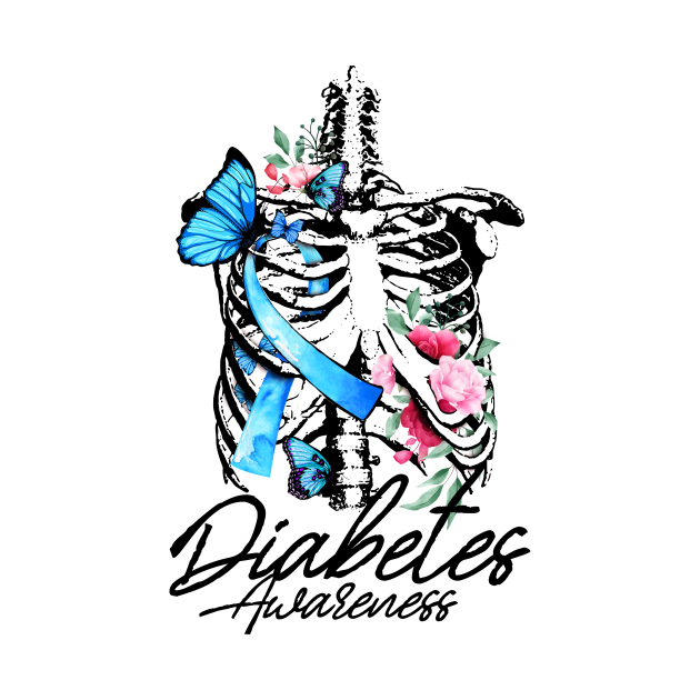 Disover Diabetes Skeleton Butterfly Ribbon Halloween Diabetes Awareness Gift - Diabetes - T-Shirt