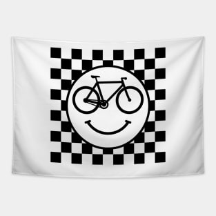 Funny Bicycle Happy Bike Smiley Face Black Checkers Tapestry