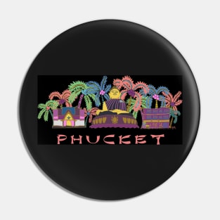 Neon bright night Phucket Thailand - coral, yellow, purple, blue, black Pin