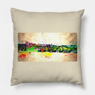 Prague Skyline Grunge Pillow