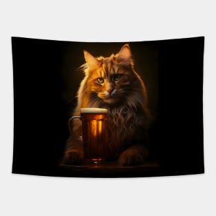 Maine Coon Tavern Cat Drinks a Beer Poster Tapestry