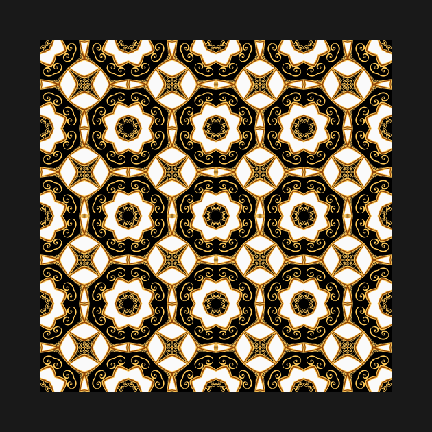 Art deco Black and white Golden tile pattern by redwitchart