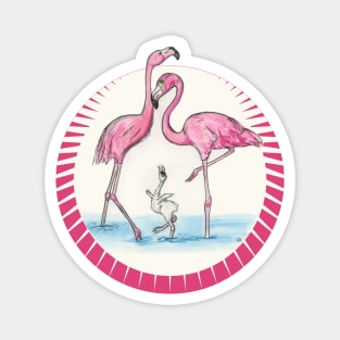 Flamingos Watercolor and Ink Painting Magnet