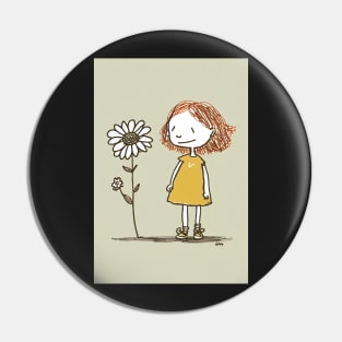 Cute Flower and Girl Illustration Pin