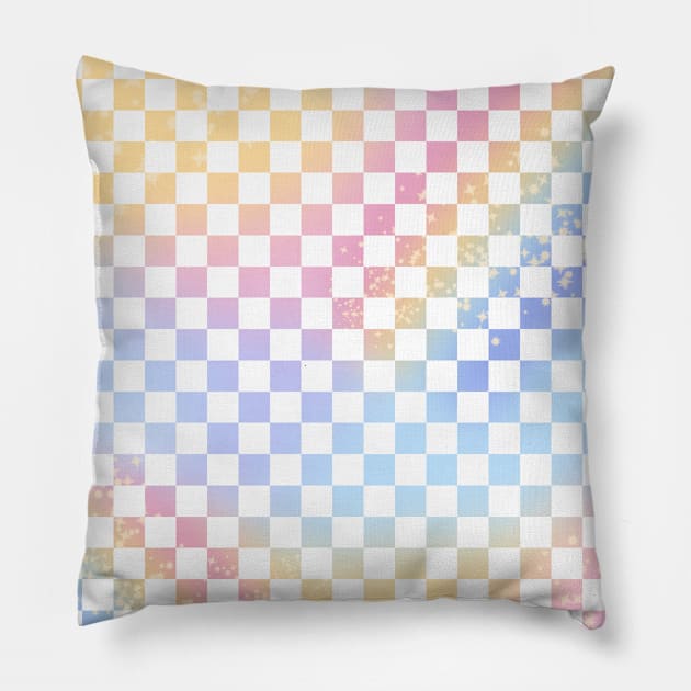 Pastel Rainbow Checkerboard Pattern Pillow by KathrinLegg