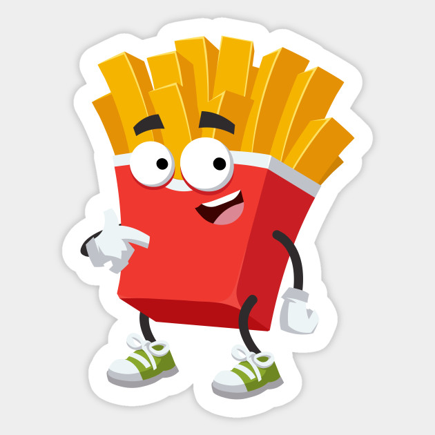 Cartoon Paper Packaging French Fries Mascot Showing Himself