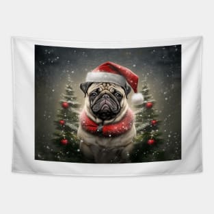 Pug Dog Santa Christmas Card Tapestry