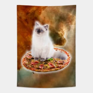 Galaxy Kitty Cat Riding Pizza In Space Tapestry