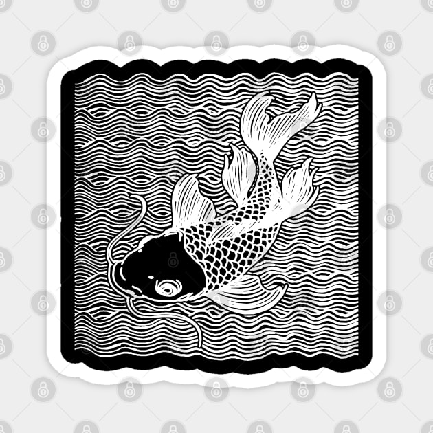 Koi Fish Great Wave Tattoo V2 Wht Magnet by ebayson74@gmail.com