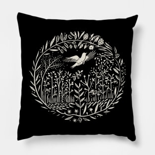 Lino Cut Bird Pillow