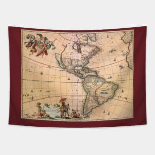 Antique Map of the Americas by Nicolaes Visscher, 1658 Tapestry