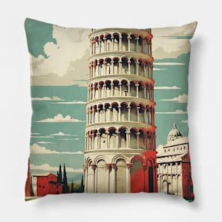 Leaning Tower of Pisa Italy Vintage Tourism Travel Poster Pillow