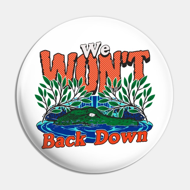 Vintage We Won't Back Down  // Florida Swamp Blue & Orange Alligator Pin by SLAG_Creative