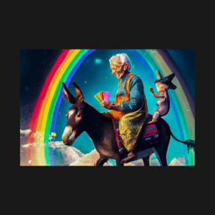 Old Woman on a Donkey with Playing Cards - Greeting Card T-Shirt