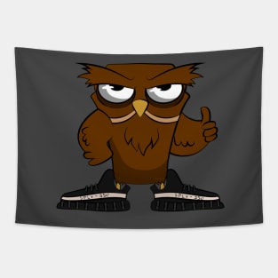 Owl Wearing Boosts Black & White Tapestry