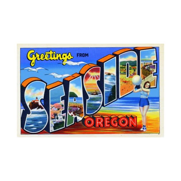 Greetings from Seaside, Oregon - Vintage Large Letter Postcard by Naves