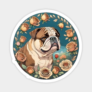 English Bulldog With Rose Wreath Magnet