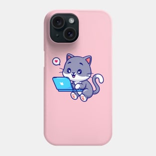 Cute Cat Working On Laptop Cartoon Phone Case