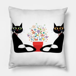 Two Cats With Flowers Pillow