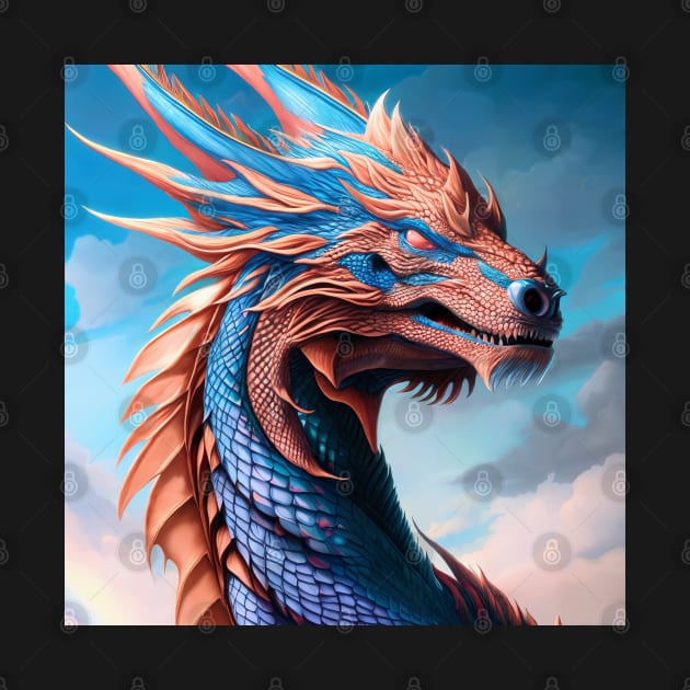 Intricate Blue and Copper Metallic Dragon by dragynrain