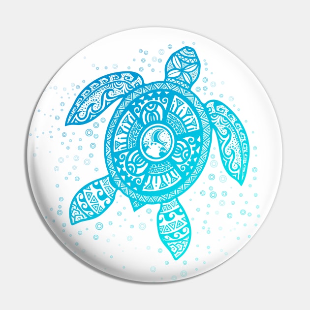 Boho Tiki Teal Sea Turtle with Bubbles Pin by Jitterfly