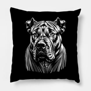 American Bulldog Portrait White on Black Pillow