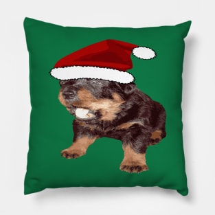 Cute Christmas Rottweiler With Red Santa Hat Pillow