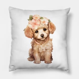 Watercolor Poodle Dog with Head Wreath Pillow