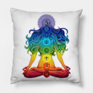 The illuminated woman with chakras in the lotus position Pillow