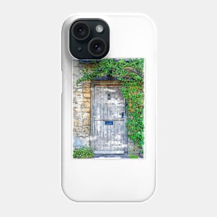 Old Grey Door Stone Wall With Green Vegetation Phone Case