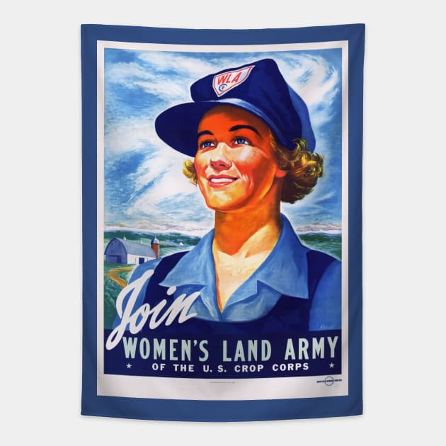 Restored Reproduction of World War II Women's Land Army Recruitment Print Tapestry by vintageposterco