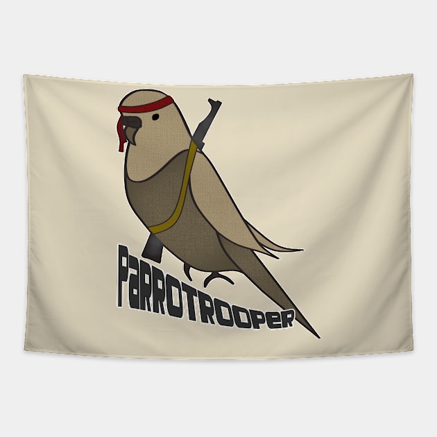 Budgerigar parrotrooper fighter gift weapon Tapestry by Littlelimehead