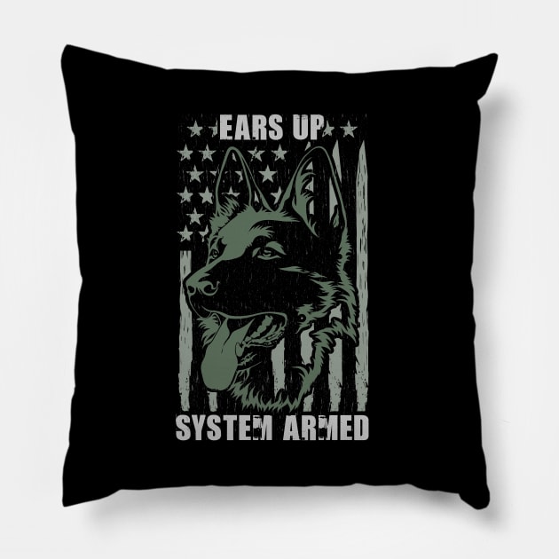 ears up system armed dog american flag Pillow by Tesszero