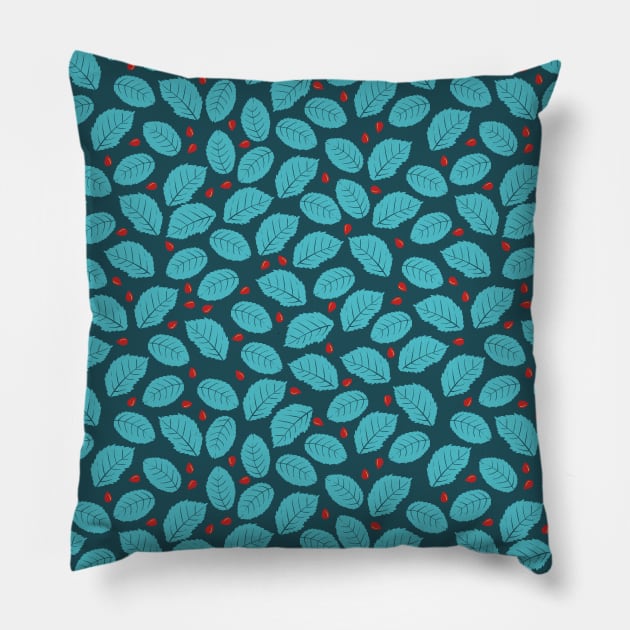 Teal Mint Leaves Pillow by Farissa