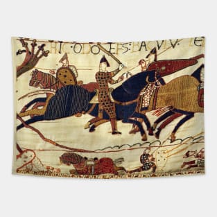 THE BAYEUX TAPESTRY ,ODO IN THE BATTLE OF HASTINGS ,NORMAN KNIGHTS HORSEBACK Detail Tapestry