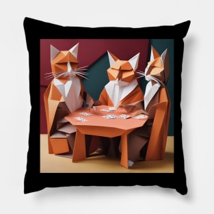 Origami Cats Playing Poker Pillow