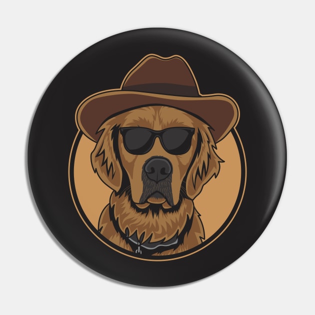 Brown Golden Retriever Wearing A Cowboy Hat And Glasses Pin by Dogiviate