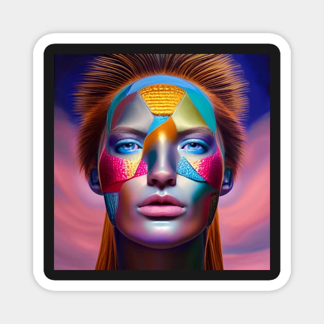 Warrior Woman in Colorful Metallic Face Paint Magnet by ArtistsQuest