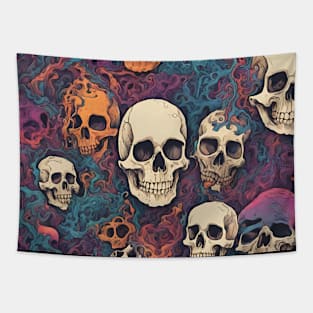 Psychedelic Skull Bone Graveyard Tapestry