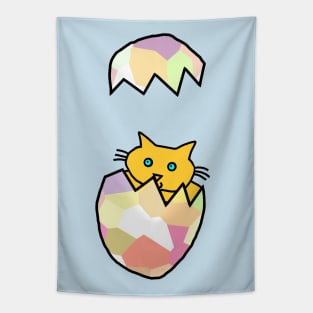 Yellow Cat Popping Out of Funny Easter Egg as Kitten Tapestry