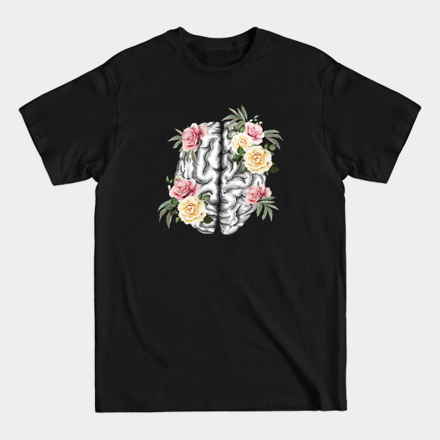 Disover Brain human anatomy,Floral, apricot blond roses, mental - Mental Health - T-Shirt