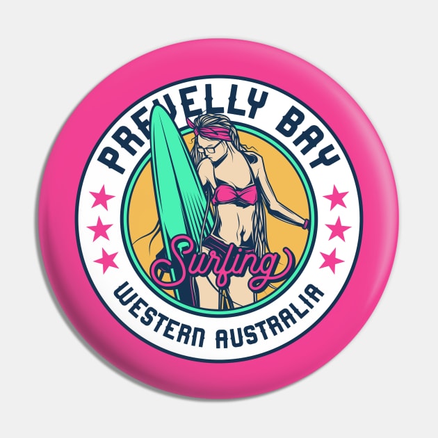 Retro Surfer Babe Badge Prevelly Bay Western Australia Pin by Now Boarding