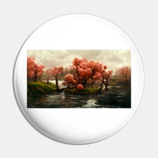 Cherry Blossom Trees Landscape Oil Painting Pin