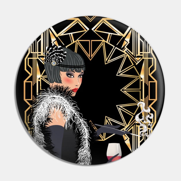 Woman with wine glass Pin by AnnArtshock