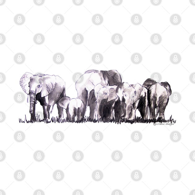 Elephants in a herd Illustration by russodesign